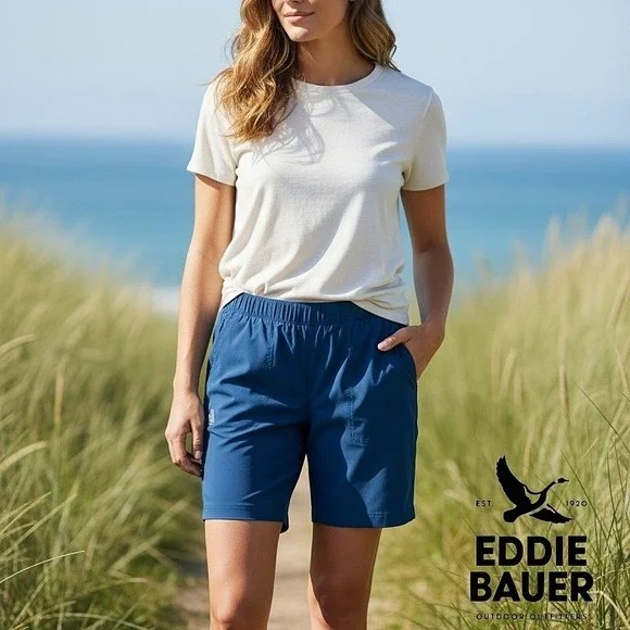 Eddie Bauer First Ascent Women 10 Blue Ripstop Hiking Shorts Pockets Women's 10 - Picture 1 of 9